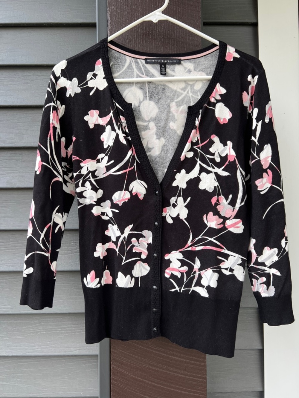 White House Black Market Black Floral Cardigan Sweater - Black/Pink/White